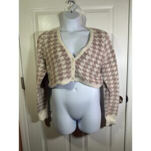 Aeropostale - Fuzzy Houndstooth Cropped Cardigan XL